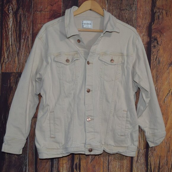 VIGOSS STRETCHY Women's Sz L Beige Denim Jean Jacket - EXCELLENT CONDITION - Picture 1 of 6